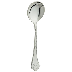 Silver-plated Paris bouillon spoon with French ribbon motif handle by Ercuis.