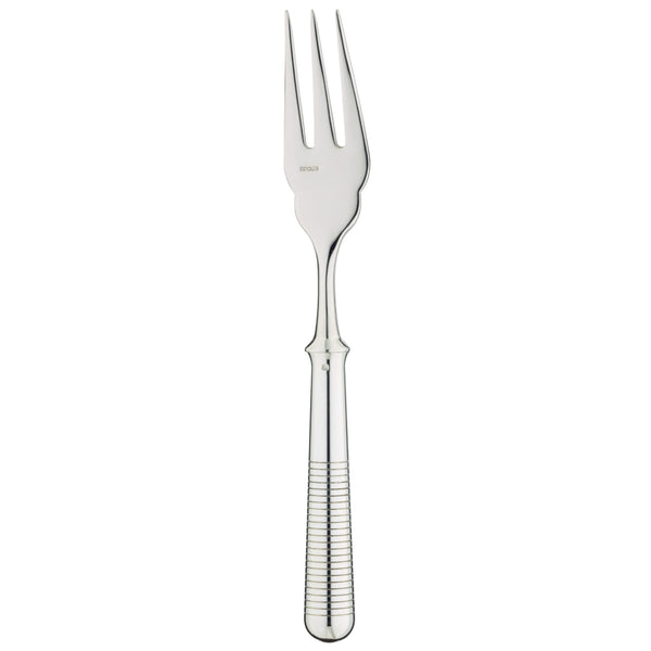 Silver-plated Transat fish fork with engraved horizontal handle by Ercuis.