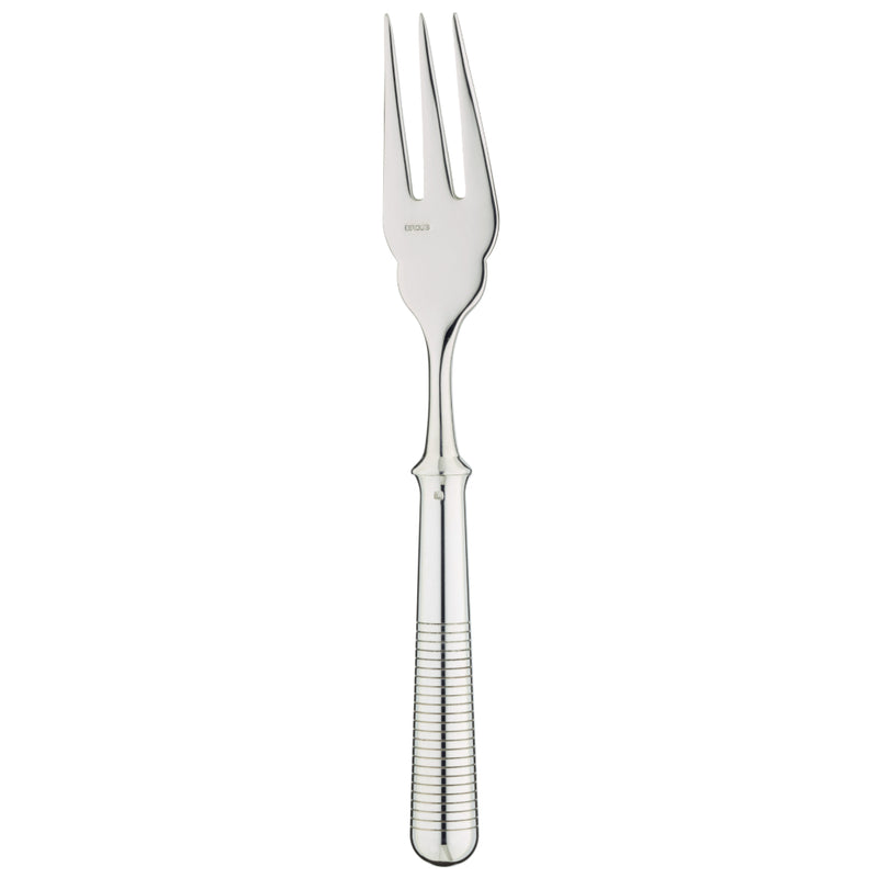 Silver-plated Transat fish fork with engraved horizontal handle by Ercuis.