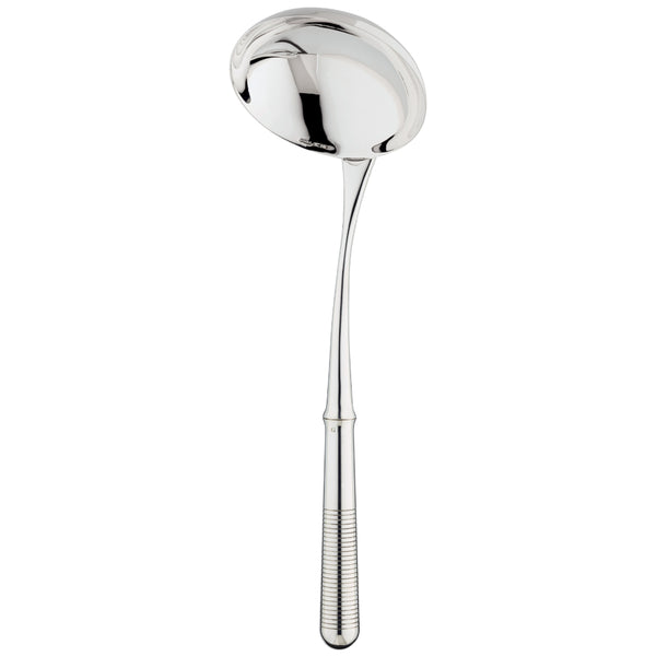 Ercuis Transat silver-plated soup ladle with engraved handle.