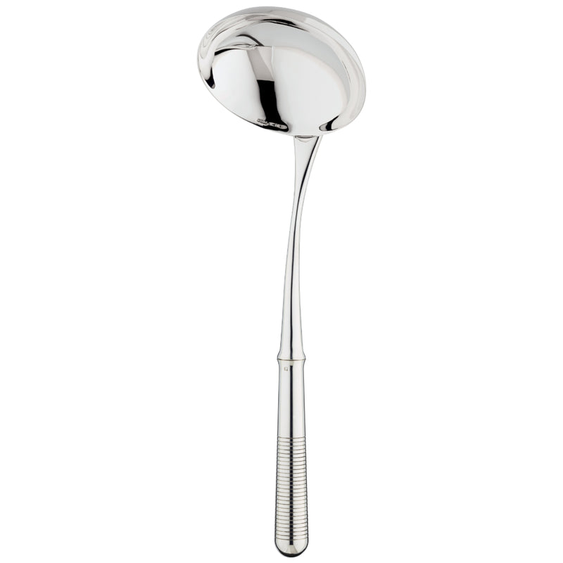 Ercuis Transat silver-plated soup ladle with engraved handle.