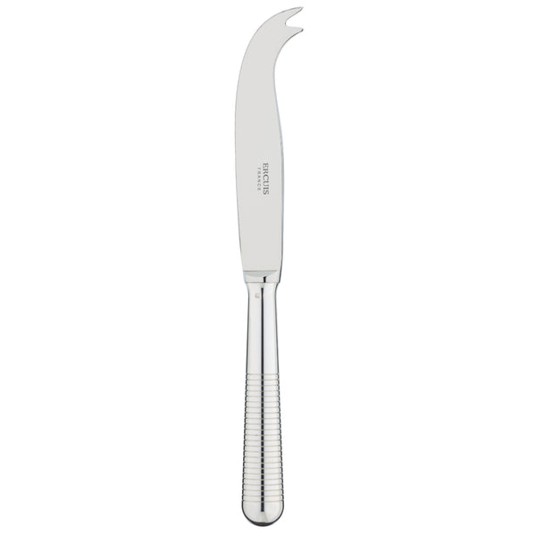 Transat silver-plated cheese knife with curved blade and forked tip by Ercuis.