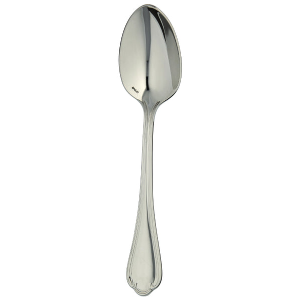 Sully dessert spoon by Ercuis in polished stainless steel with ridge handle and shell motif.