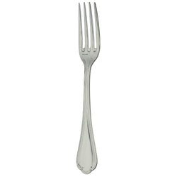 Sully dessert fork by Ercuis in polished stainless steel with ridge handle and shell motif.