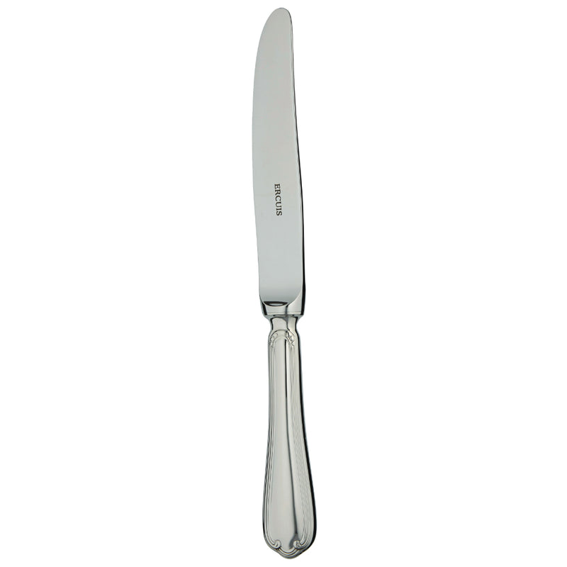 Sully dessert knife by Ercuis in polished stainless steel with ridge handle and shell motif.