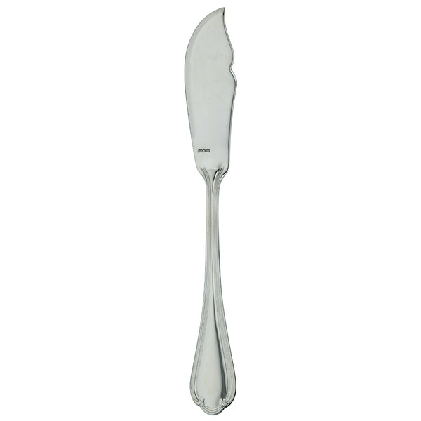 Sully fish knife by Ercuis in polished stainless steel with ridge handle and shell motif.