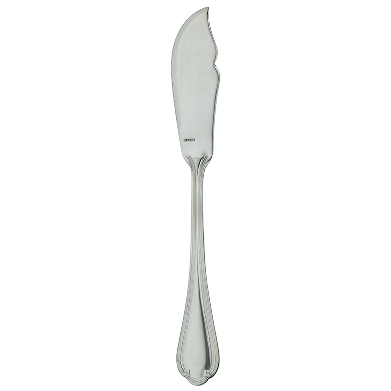 Sully fish knife by Ercuis in polished stainless steel with ridge handle and shell motif.