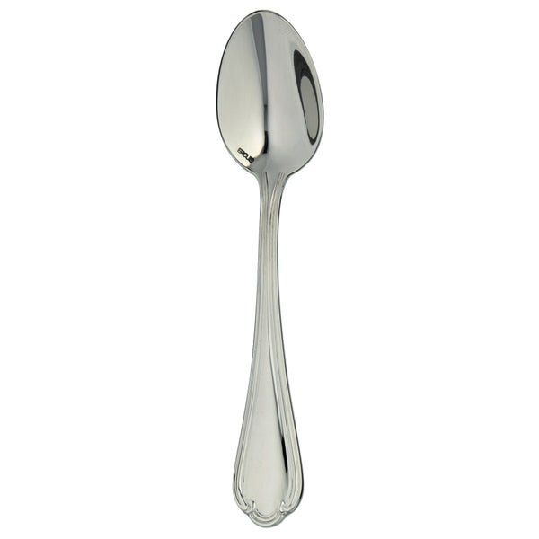 Sully moka spoon by Ercuis in polished stainless steel with ridge handle and shell motif.
