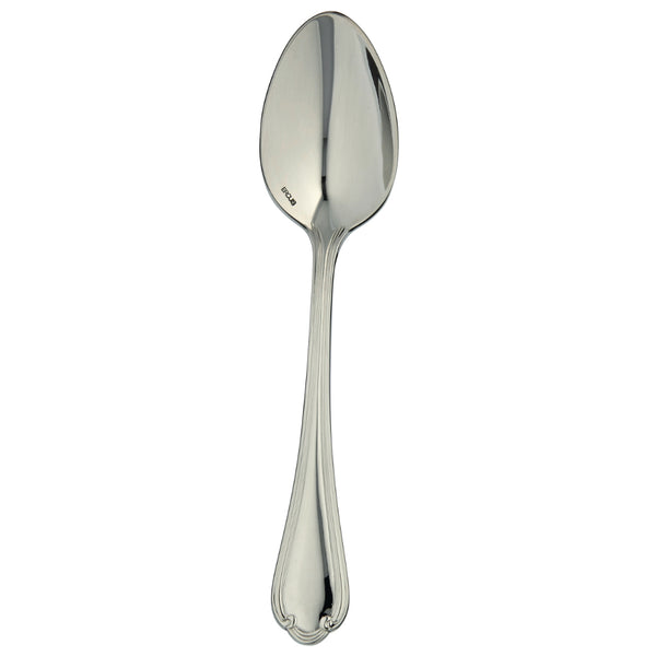 Sully US tea spoon by Ercuis in polished stainless steel with ridge handle and shell motif.