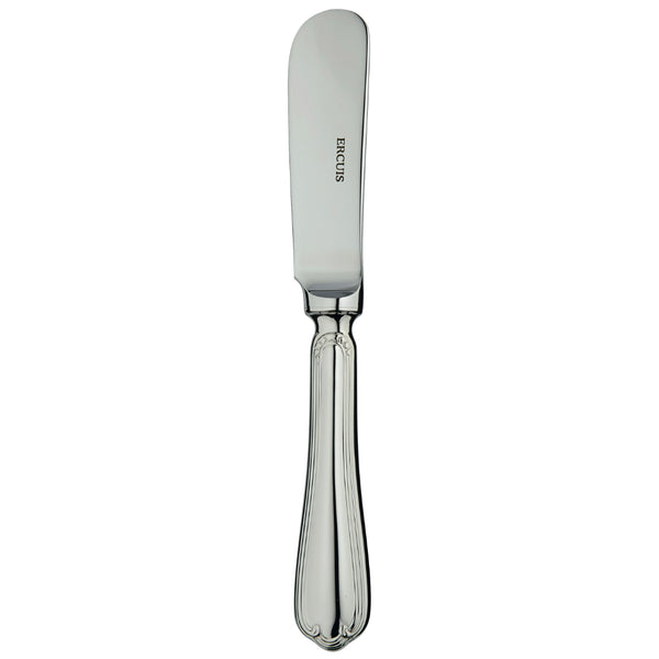 Sully butter knife by Ercuis in polished stainless steel with ridge handle and shell motif.
