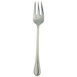 Sully serving fork by Ercuis in polished stainless steel with ridge handle and shell motif.