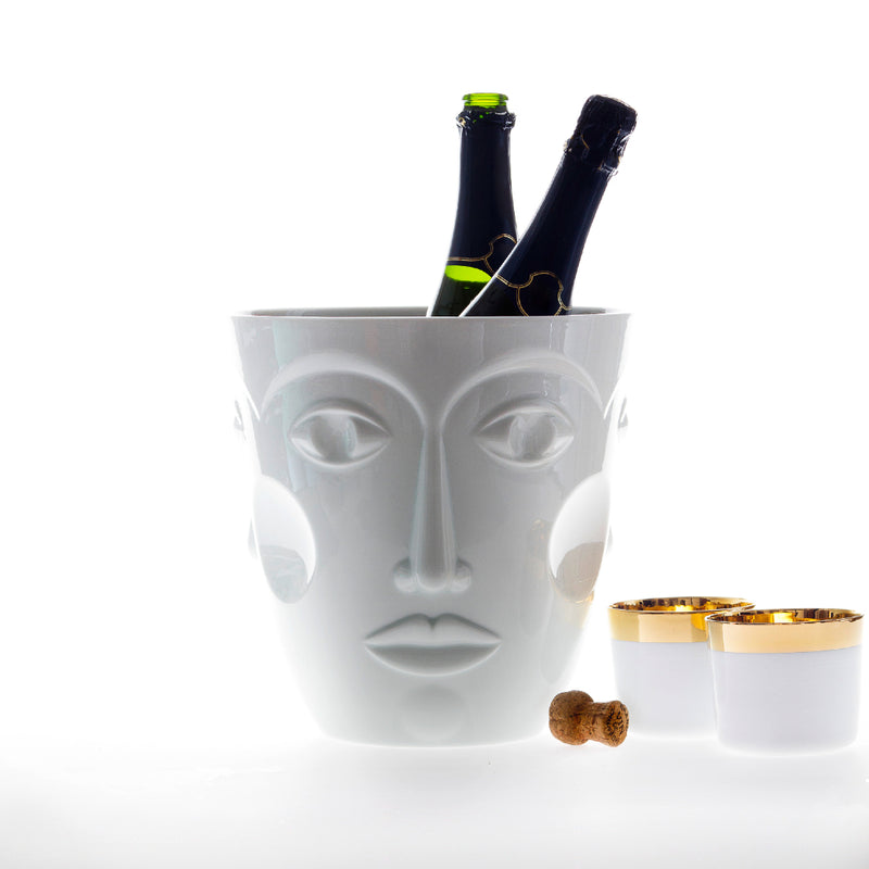 Faces Vase and Champagne Cooler in Porcelain, White Glazed