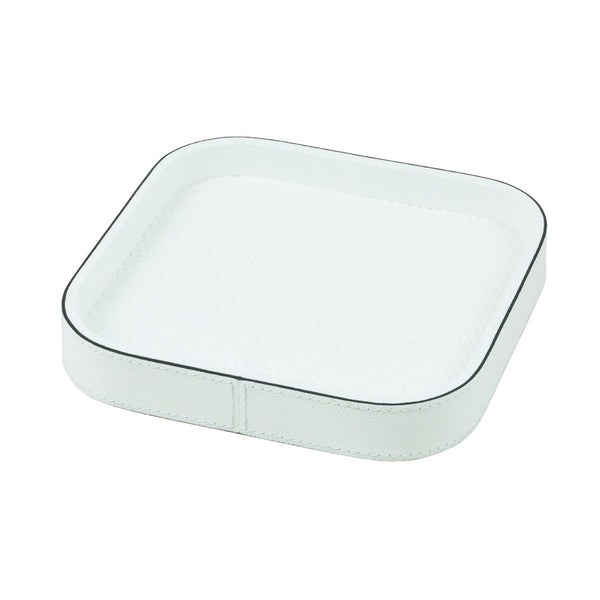 Square Leather Tray "Polo" in Ice, H 3cm, Small by Giobagnara