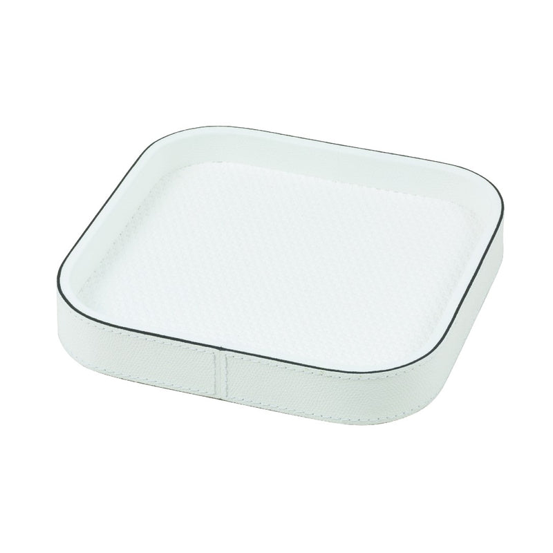 Square Leather Tray "Polo" in Ice, H 3cm, Small by Giobagnara