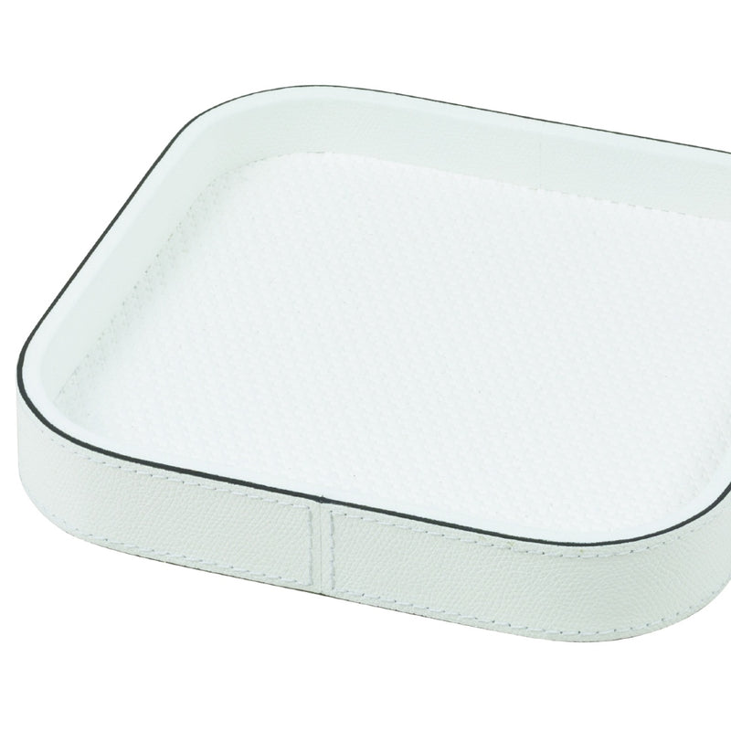 Square Leather Tray "Polo" in Ice, H 3cm, Small by Giobagnara