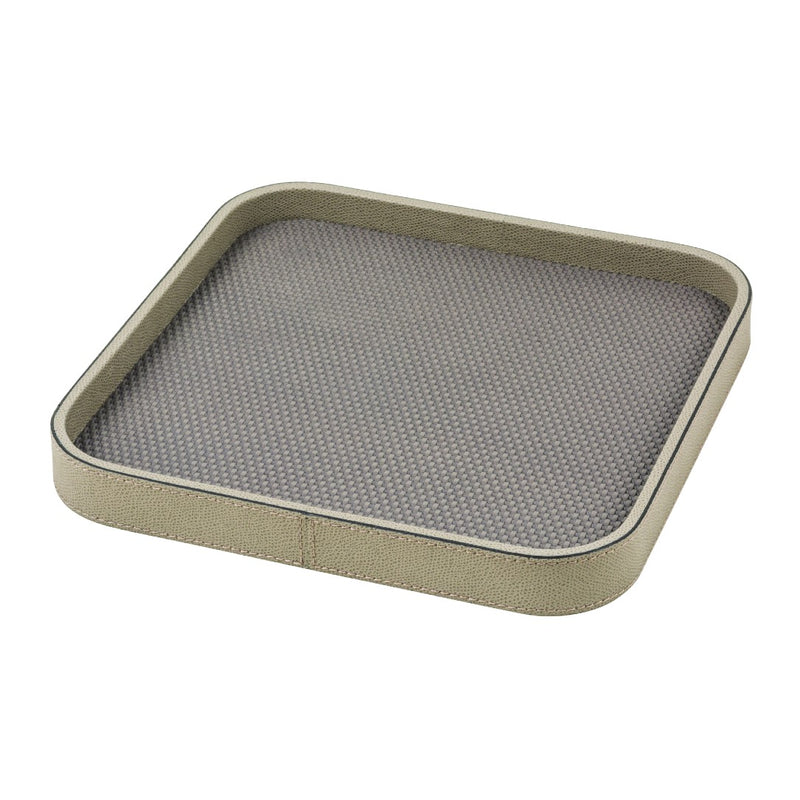 Square Leather Tray "Polo" in Grey, H 3cm, Extra Large by Giobagnara