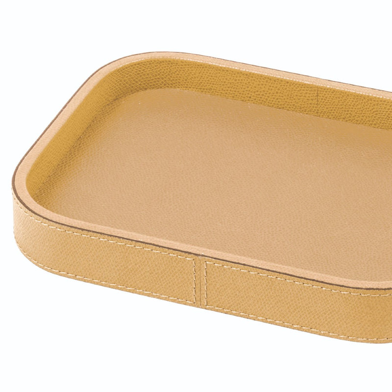 Rectangular Leather Tray "Polo" in Yellow, H 3cm, Small by Giobagnara