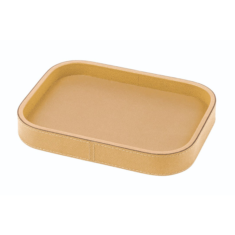 Rectangular Leather Tray "Polo" in Yellow, H 3cm, Small by Giobagnara