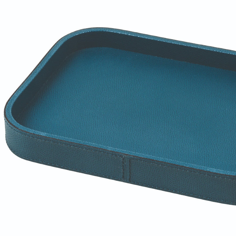 Rectangular Leather Tray "Polo" in Petrol Blue, H 3cm, Large by Giobagnara