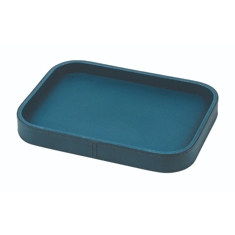 Rectangular Leather Tray "Polo" in Petrol Blue, H 3cm, Large by Giobagnara