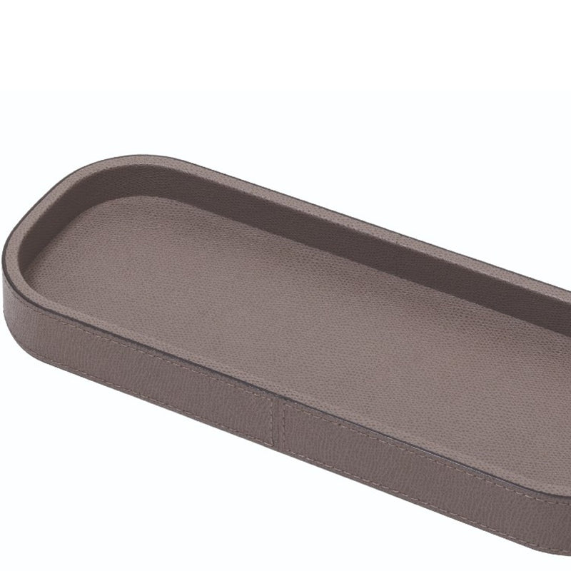 Long Rectangular Leather Tray "Polo" in Smoke, Small by Giobagnara