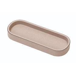 Long Rectangular Leather Tray "Polo" in Stone, Medium by Giobagnara