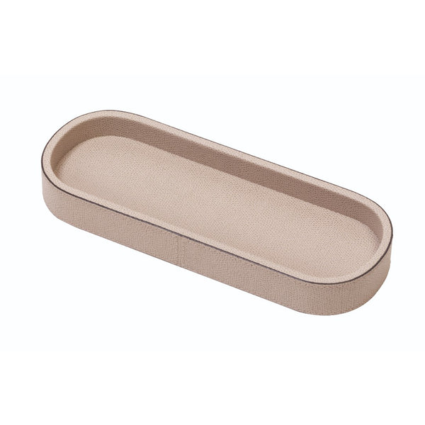 Long Rectangular Leather Tray "Polo" in Stone, Medium by Giobagnara
