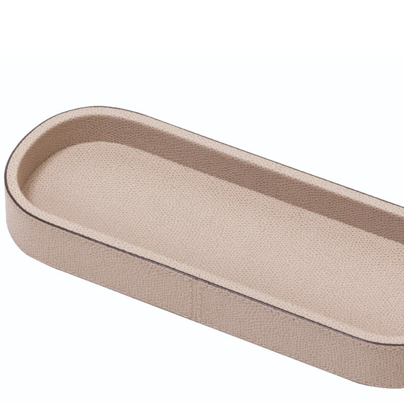 Long Rectangular Leather Tray "Polo" in Stone, Medium by Giobagnara