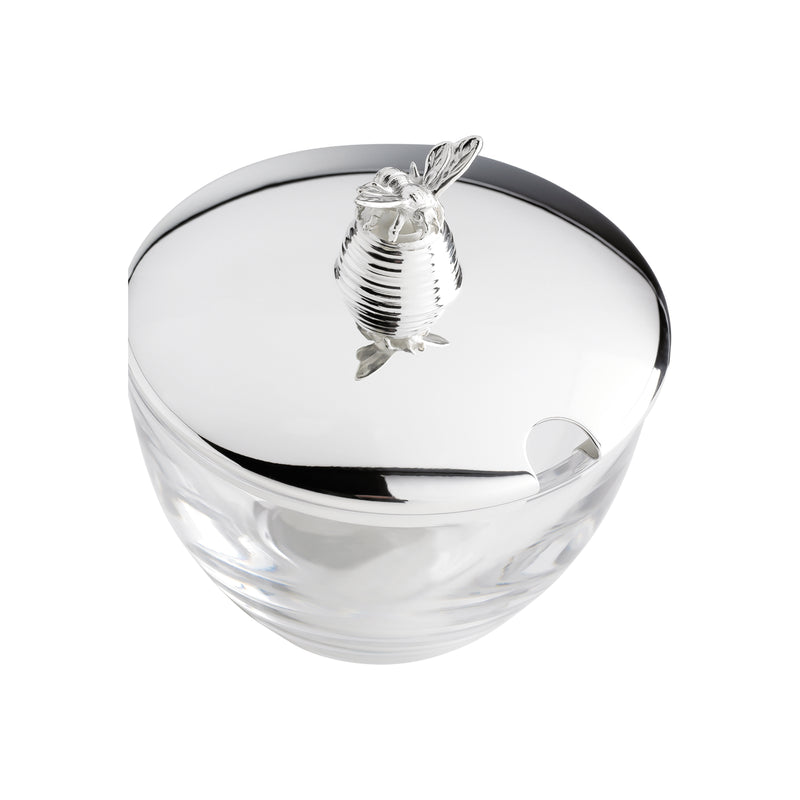Crystal Honey Jar "Bee" with Silver Plated Lid by Sonja Quandt