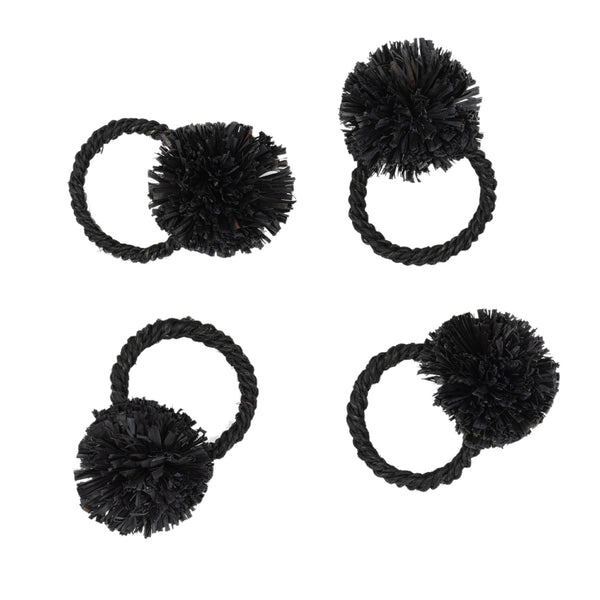 Black pompon napkin ring by Joanna Buchanan set of four.