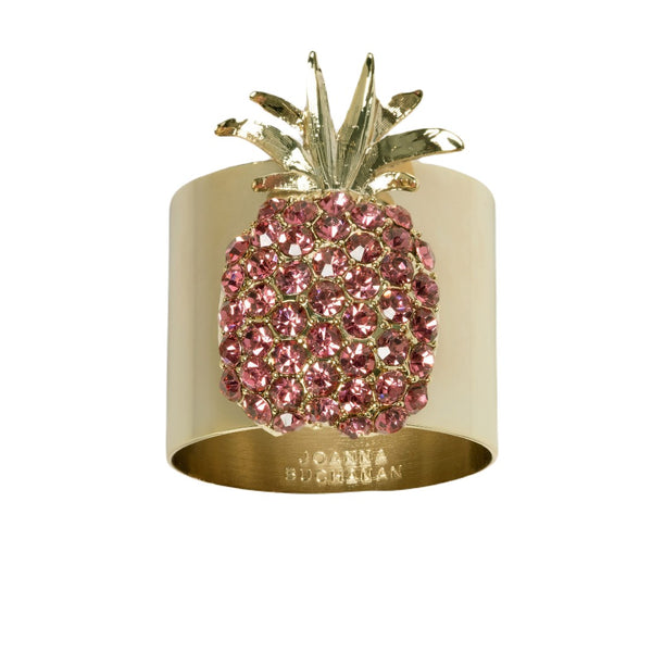 Pineapple Napkin Ring in Gold, Pink by Joanna Buchanan | Set of 2