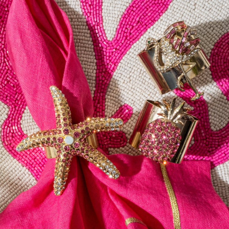Sparkling Starfish Napkin Ring in Pink by Joanna Buchanan - Set of 4