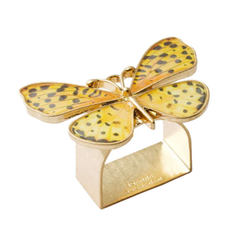 Painterly Butterfly Napkin Ring in yellow by Joanna Buchanan on white background 