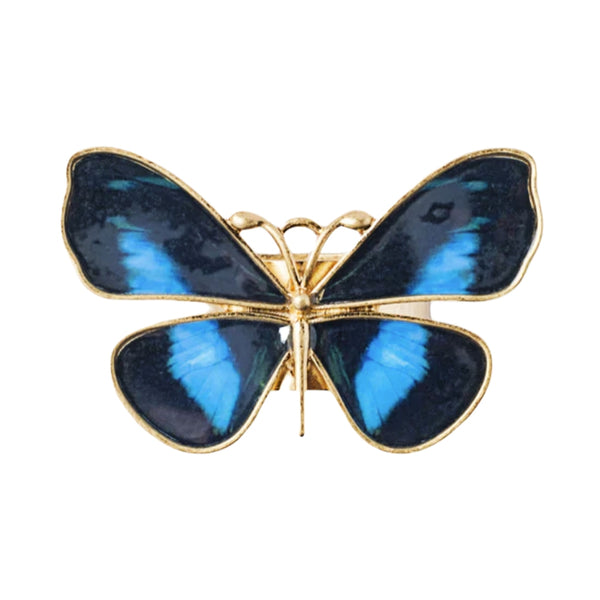 Top view of blue butterfly napkin ring by Joanna Buchanan, available in set of four at Amiramour