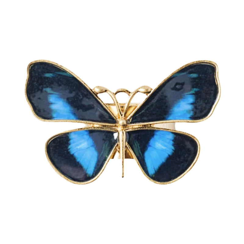 Top view of blue butterfly napkin ring by Joanna Buchanan, available in set of four at Amiramour
