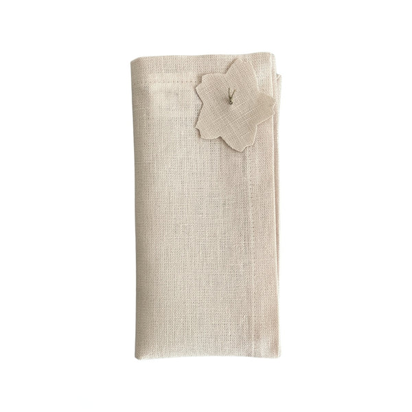 Light pink linen napkin with cherry blossom aplication and mitred corners – Amiramour