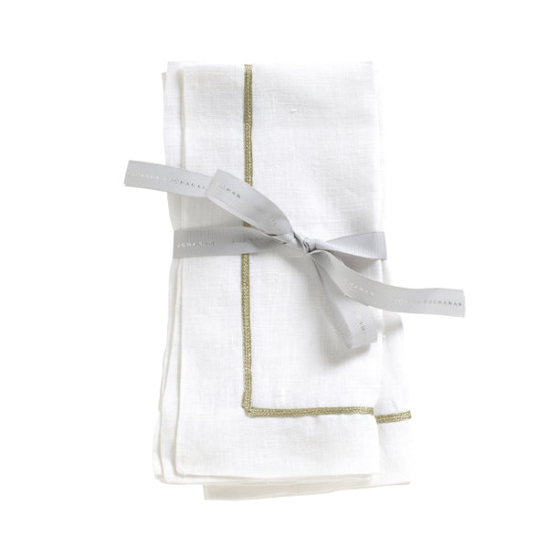 Gold Trim Linen Napkin In White by Joanna Buchanan in set of two