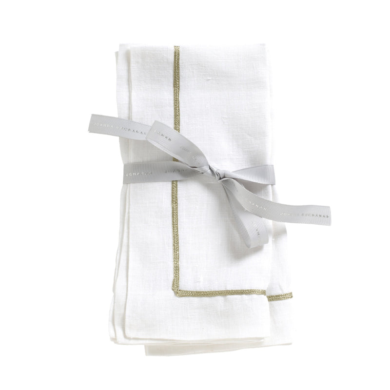 Gold Trim Linen Napkin In White by Joanna Buchanan in set of two