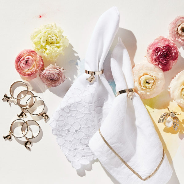 Gold Trim Linen Napkin In White by Joanna Buchanan