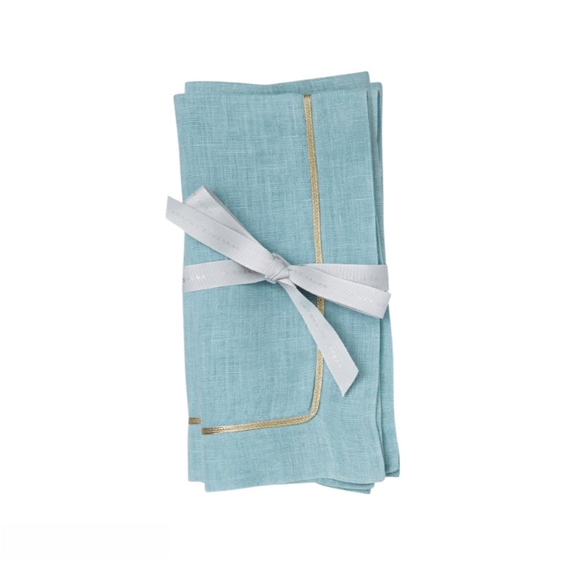 Gold Trim Linen Napkin In Duck Egg Blue by Joanna Buchanan | Set of 2