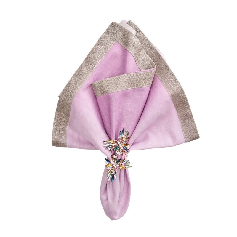 Lilac ombre linen napkin styled with butterly napkin ring.
