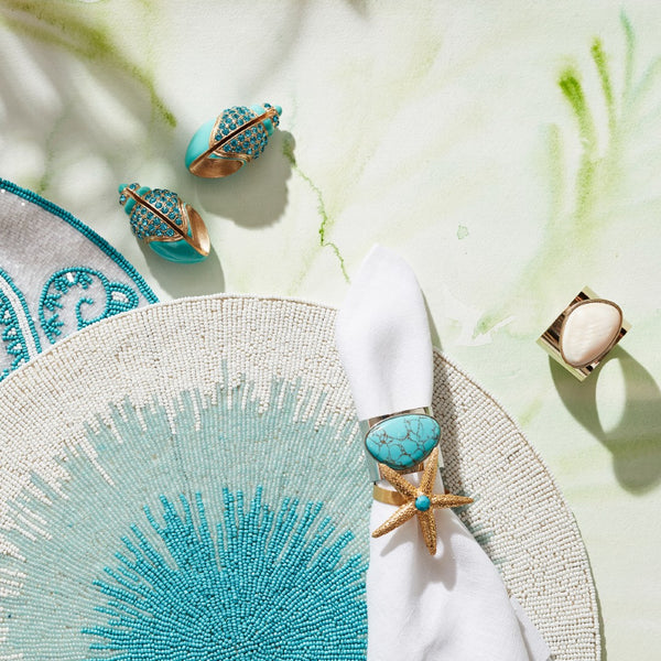 Gilt Edge Shell Napkin Ring in Turquoise by Joanna Buchanan