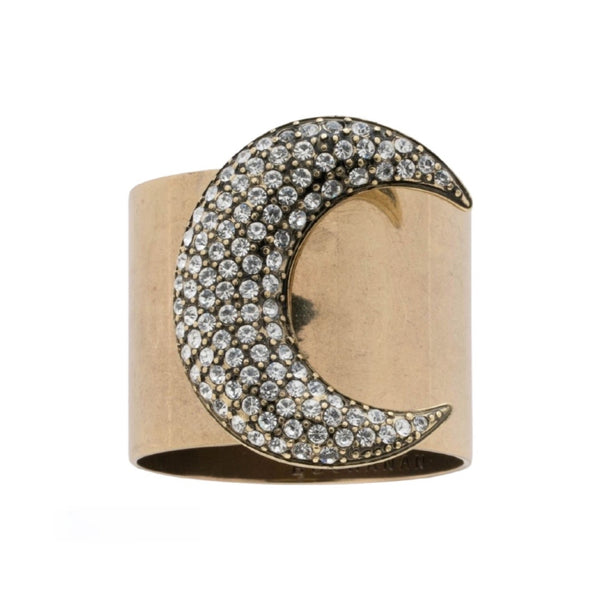 Amiramour luxury Moon napkin ring in brass by Joanna Buchanan, on a white background.