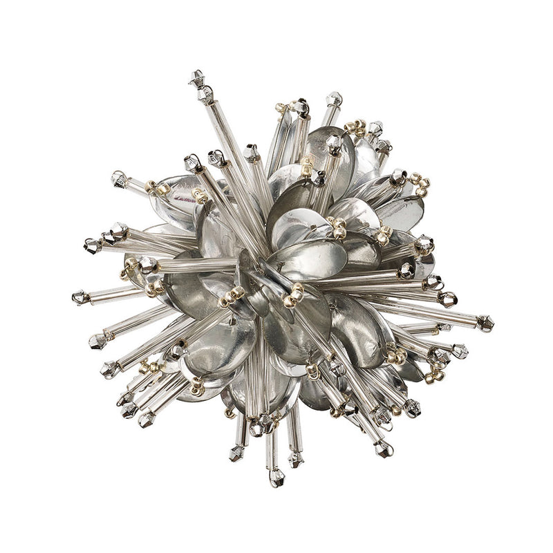 Top view of Starburst napkin ring in silver by Kim Seybert, glistening beaded detail at Amiramour