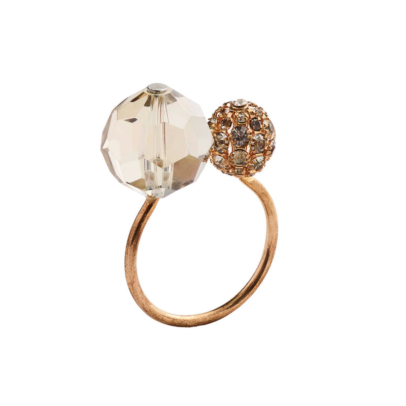 Champagne and gold Posh Napkin Ring by Kim Seybert on white background, sold by Amiramour