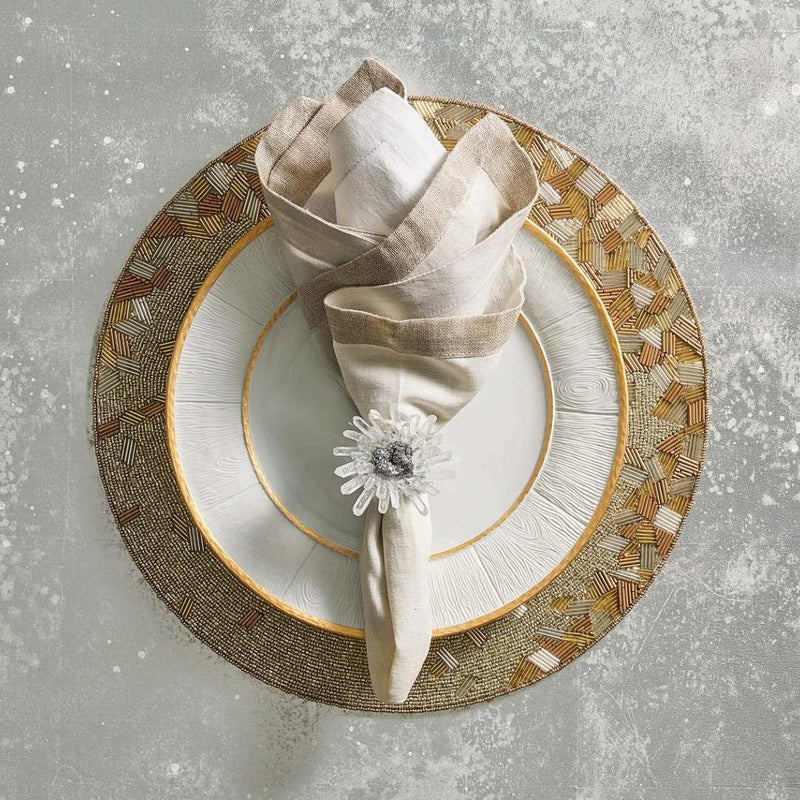 Elegant setting with Bloom quartz napkin ring by Kim Seybert, available at Amiramour