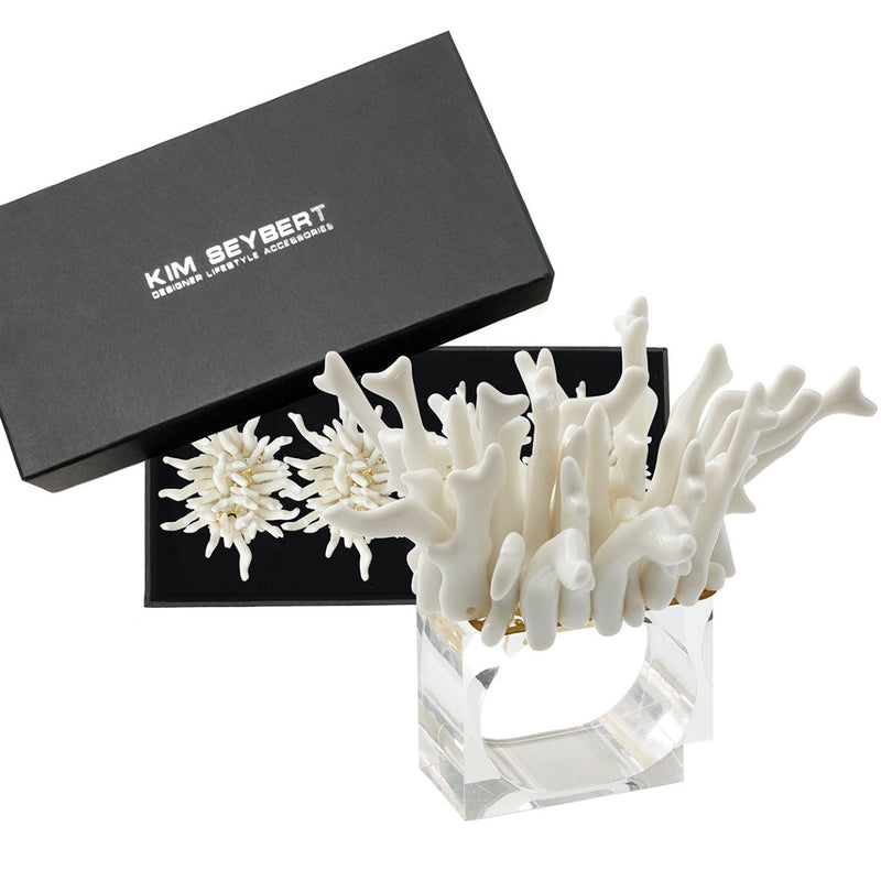 Set of Amalfi napkin rings in white with gift box by Kim Seybert