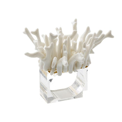 Amalfi white napkin ring by Kim Seybert, coral-inspired beaded design