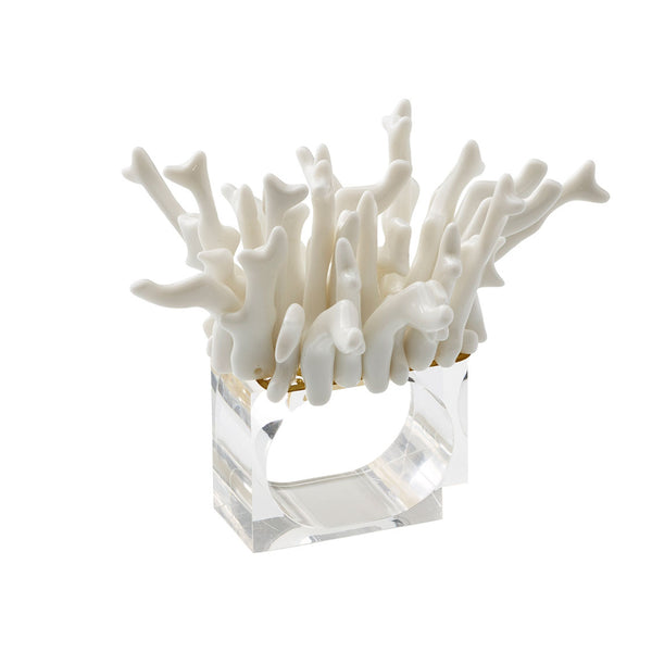 Amalfi white napkin ring by Kim Seybert, coral-inspired beaded design