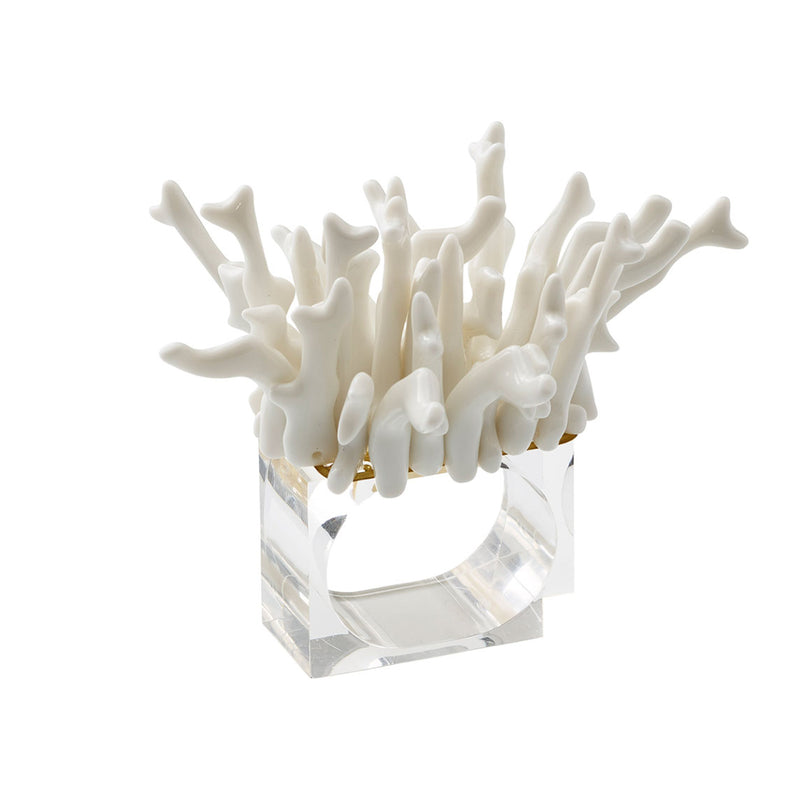 Amalfi white napkin ring by Kim Seybert, coral-inspired beaded design